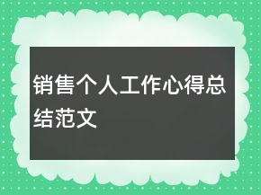 销售个人工作心得总结范文