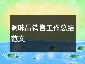 调味品销售工作总结范文