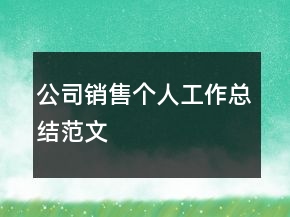 公司销售个人工作总结范文