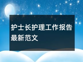 护士长护理工作报告最新范文