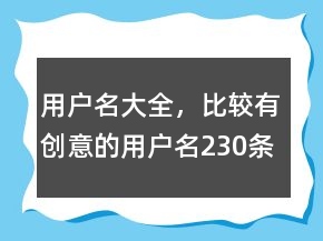 用户名大全，比较有创意的用户名230条