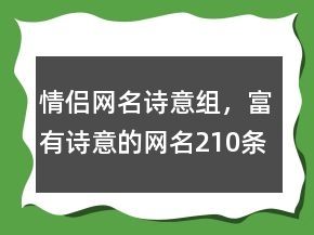 情侣网名诗意组，富有诗意的网名210条