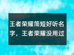 王者荣耀简短好听名字，王者荣耀没用过的名字208条