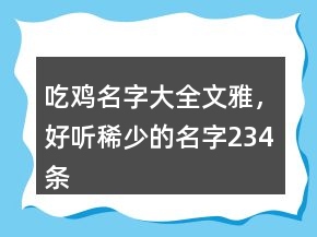 吃鸡名字大全文雅，好听稀少的名字234条