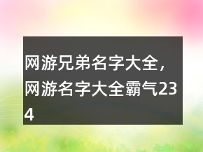 网游兄弟名字大全，网游名字大全霸气234条
