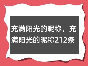 充满阳光的昵称，充满阳光的昵称212条