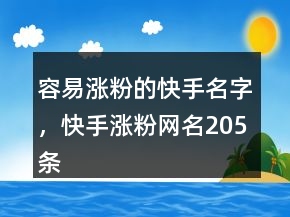 容易涨粉的快手名字，快手涨粉网名205条