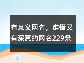 有意义网名，难懂又有深意的网名229条