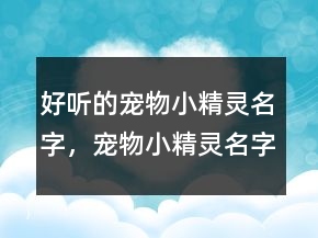 好听的宠物小精灵名字，宠物小精灵名字大全图245条