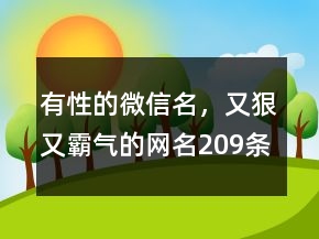有性的微信名，又狠又霸气的网名209条