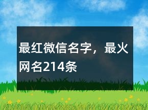 最红微信名字，最火网名214条