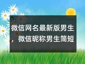 微信网名最新版男生，微信昵称男生简短好听211条