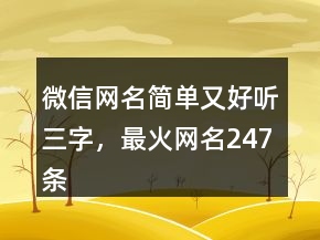 微信网名简单又好听三字，最火网名247条