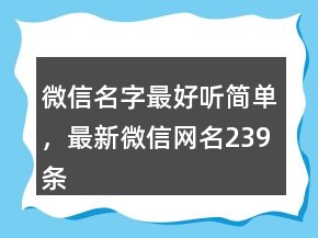微信名字最好听简单，最新微信网名239条