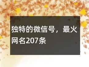 独特的微信号，最火网名207条
