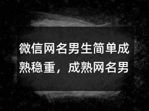 微信网名男生简单成熟稳重,成熟网名男人味225条