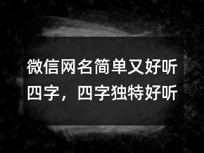 微信网名简单又好听四字，四字独特好听昵称222条