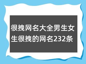 很拽网名大全男生女生很拽的网名232条