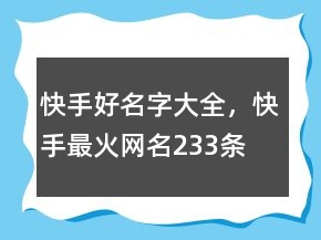 快手好名字大全，快手最火网名233条