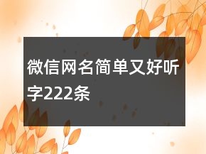 微信网名简单又好听字222条