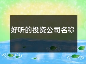 好听的投资公司名称